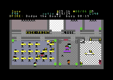 Floor 40 on the C64: the executive suite with the HUD showing the CEO title
