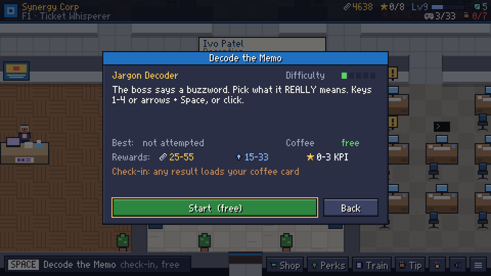 The check-in task card: Decode the Memo, free