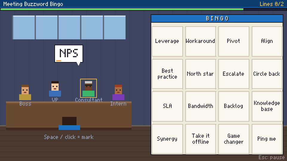 Meeting Buzzword Bingo mini-game screenshot