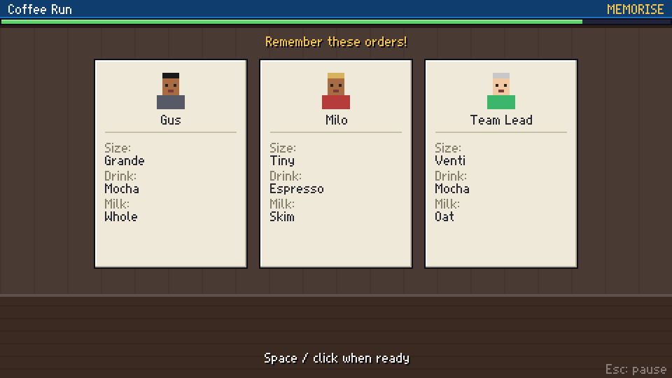 Coffee Run mini-game screenshot
