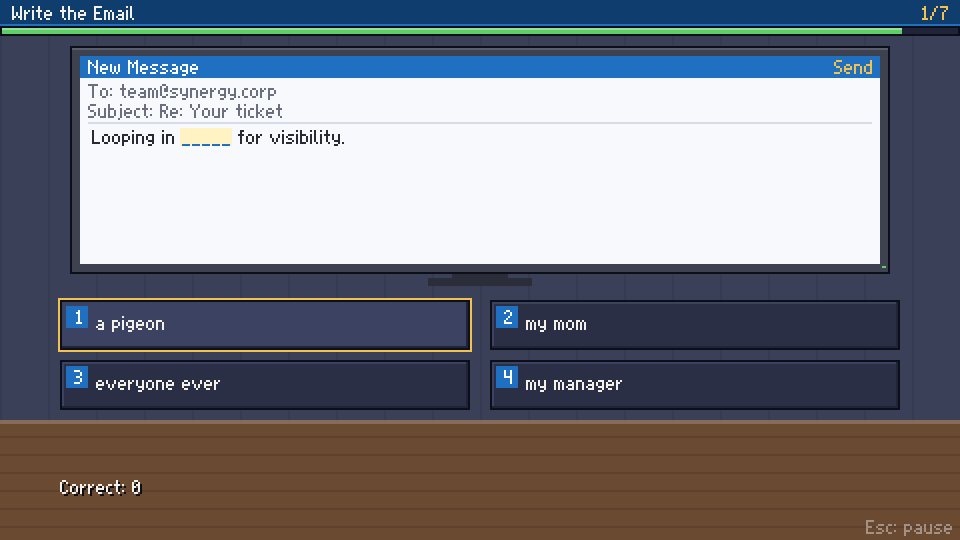 Write the Email mini-game screenshot