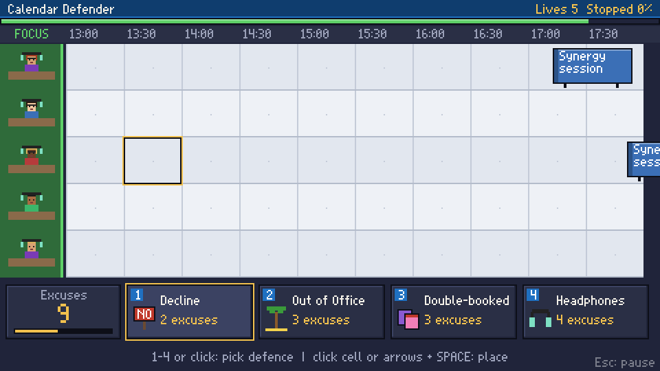 Calendar Defender mini-game screenshot