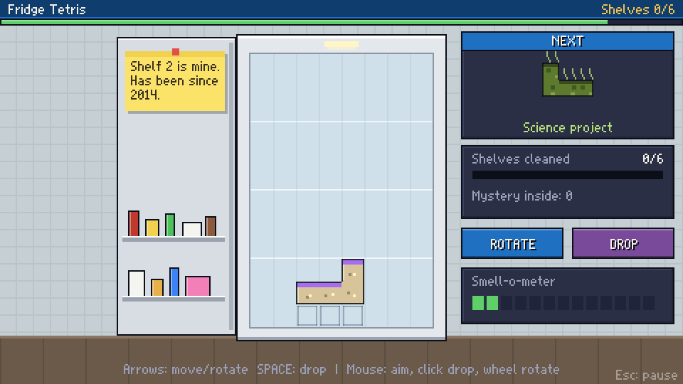 Fridge Tetris mini-game screenshot