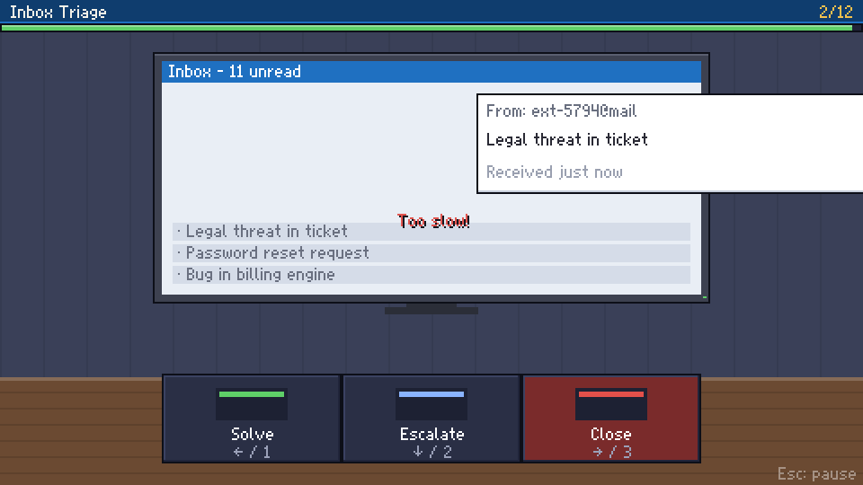Inbox Triage mini-game screenshot