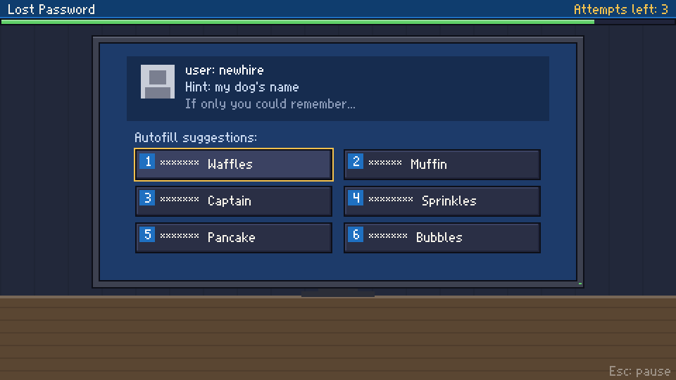 Lost Password mini-game screenshot