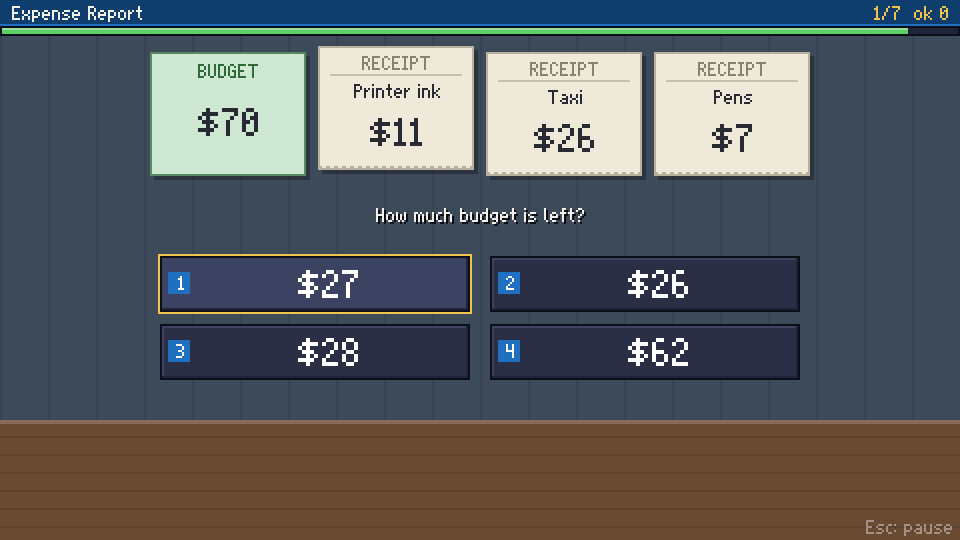Expense Report mini-game screenshot