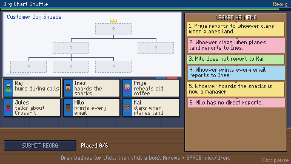Org Chart Shuffle mini-game screenshot