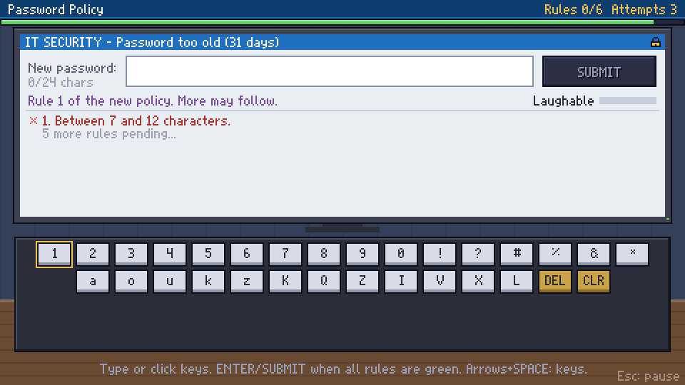 Password Policy mini-game screenshot