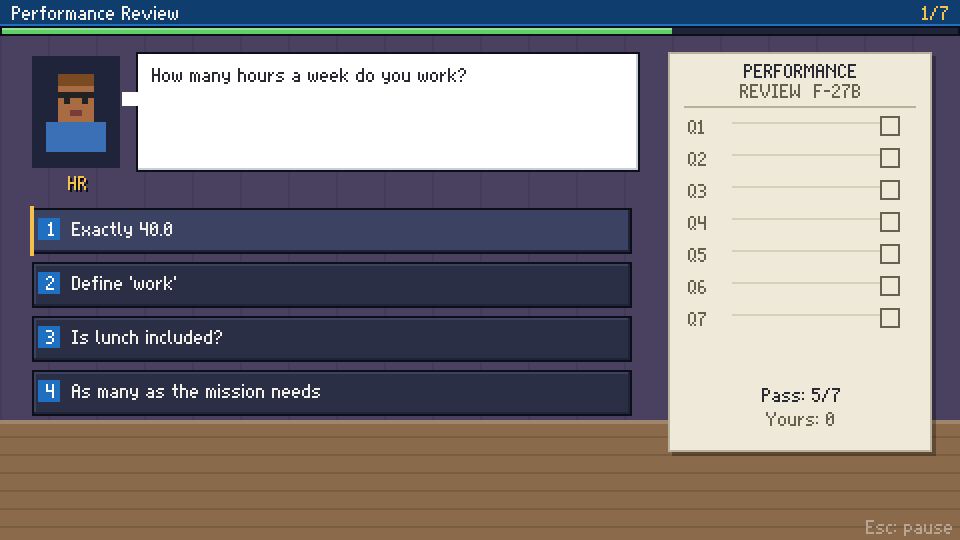 Performance Review mini-game screenshot