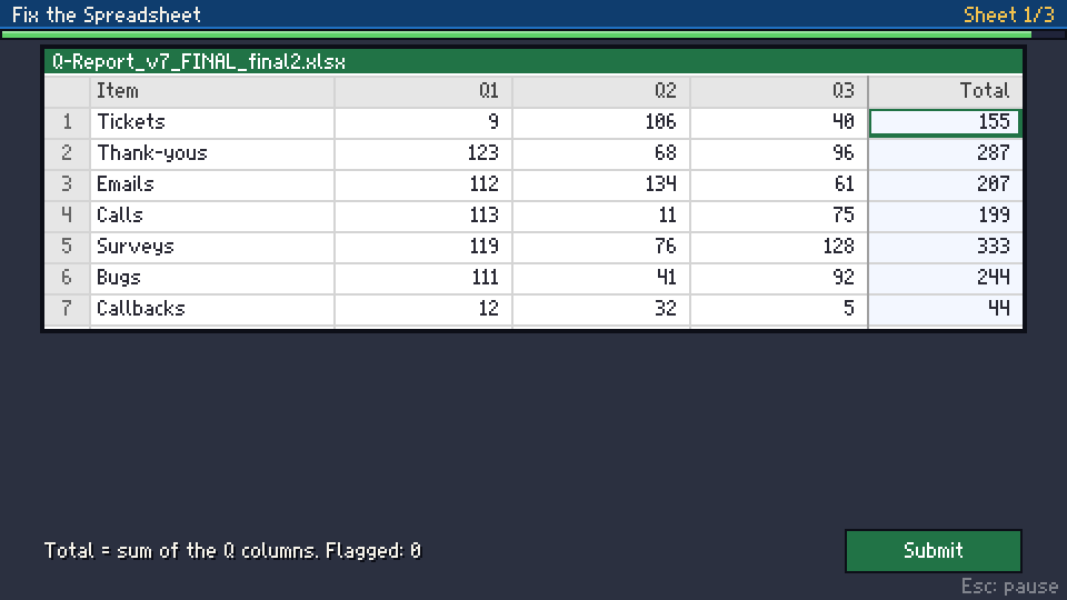 Fix the Spreadsheet mini-game screenshot
