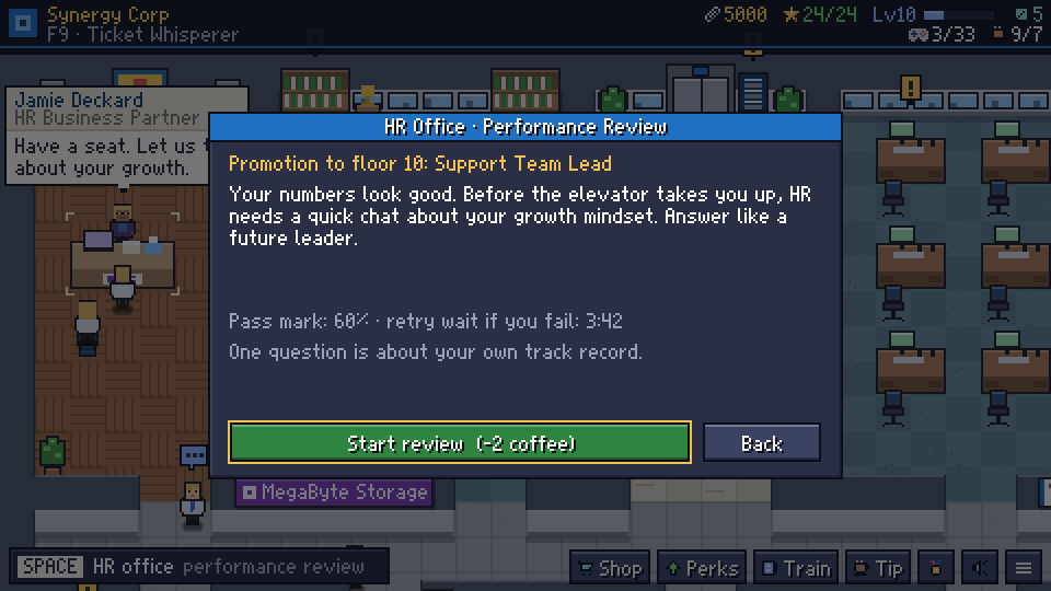 The HR office offering a performance review