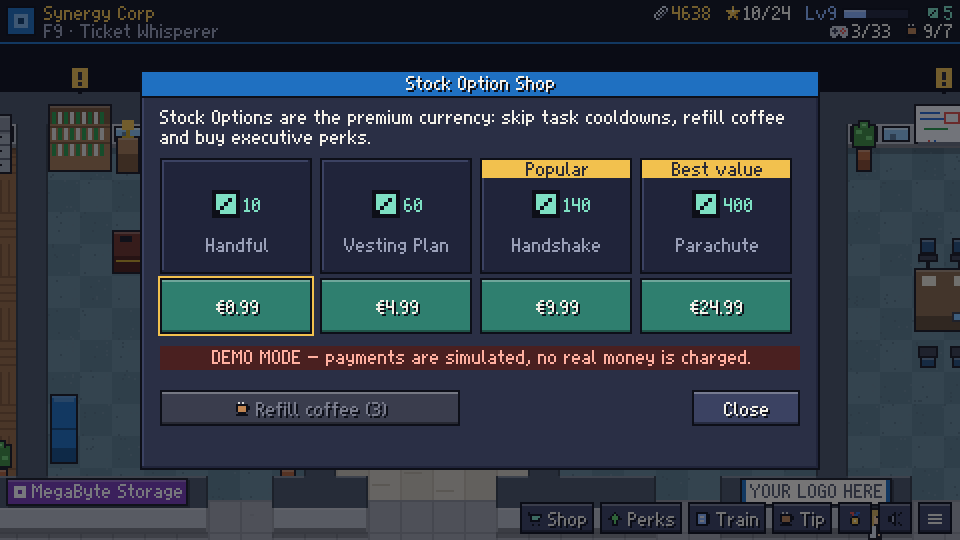 The Stock Option shop, marked as a demo