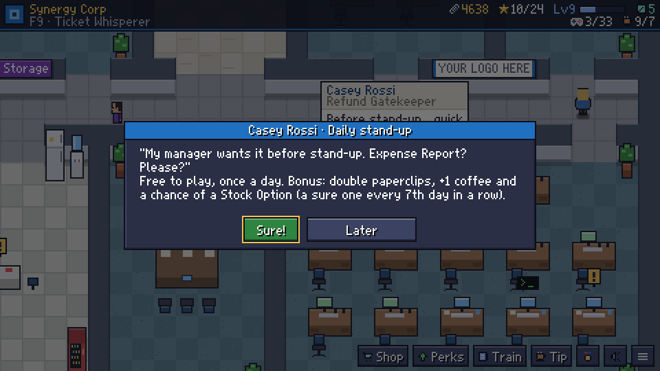 The stand-up favour dialog